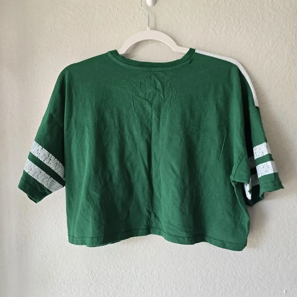 Goodie Two Sleeves mesh striped jersey top green white women's size S - Picture 3 of 4